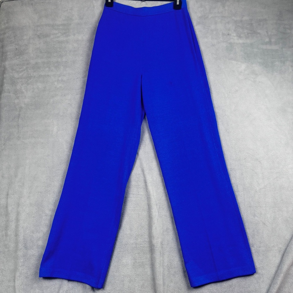 St John Collection Marie Gray Royal Blue Santana Knit Straight Leg Pants Size 2